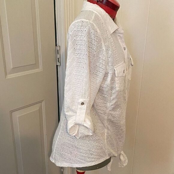 live and let live Boho White Eyelet Button Down Shirt Size L - Picture 2 of 8